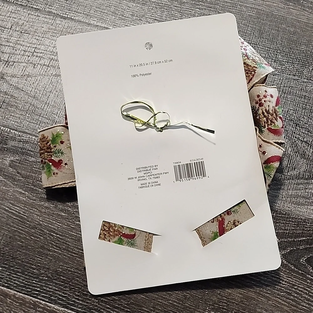 Celebrate It pinecone print, wired ribbon Bow